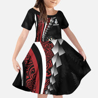Personalized New Zealand Darts Family Matching Off Shoulder Maxi Dress and Hawaiian Shirt Kowhaiwhai Whero Koiri - Manaia LT7 Daughter's Dress Red - Polynesian Pride