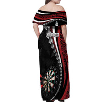 Personalized New Zealand Darts Family Matching Off Shoulder Maxi Dress and Hawaiian Shirt Kowhaiwhai Whero Koiri - Manaia LT7 - Polynesian Pride