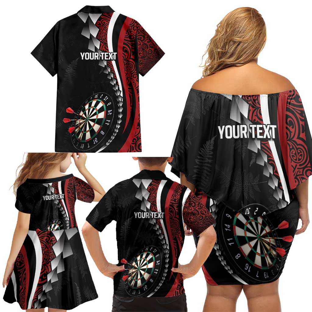 Personalized New Zealand Darts Family Matching Off Shoulder Short Dress and Hawaiian Shirt Kowhaiwhai Whero Koiri - Manaia LT7 - Polynesian Pride