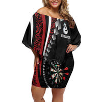 Personalized New Zealand Darts Family Matching Off Shoulder Short Dress and Hawaiian Shirt Kowhaiwhai Whero Koiri - Manaia LT7 Mom's Dress Red - Polynesian Pride