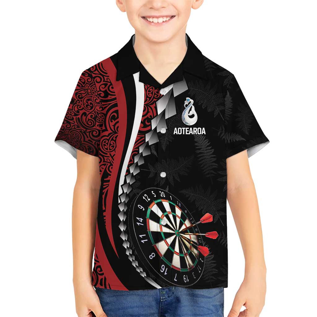 Personalized New Zealand Darts Family Matching Off Shoulder Short Dress and Hawaiian Shirt Kowhaiwhai Whero Koiri - Manaia LT7 Son's Shirt Red - Polynesian Pride