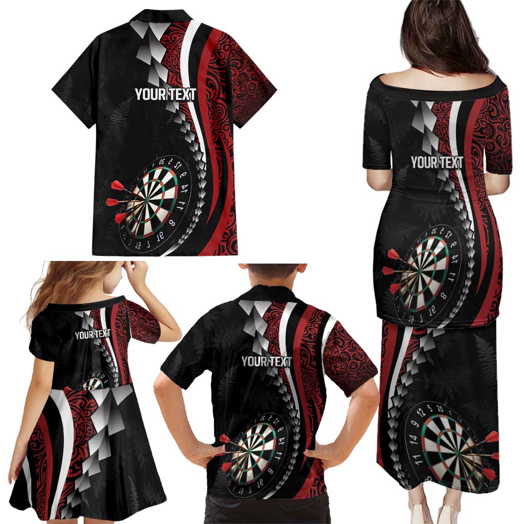 Personalized New Zealand Darts Family Matching Puletasi and Hawaiian Shirt Kowhaiwhai Whero Koiri - Manaia LT7 - Polynesian Pride
