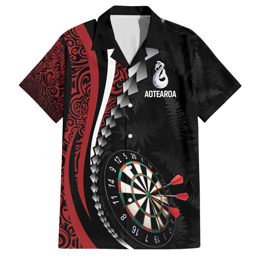 Personalized New Zealand Darts Family Matching Short Sleeve Bodycon Dress and Hawaiian Shirt Kowhaiwhai Whero Koiri - Manaia LT7 Dad's Shirt - Short Sleeve Red - Polynesian Pride