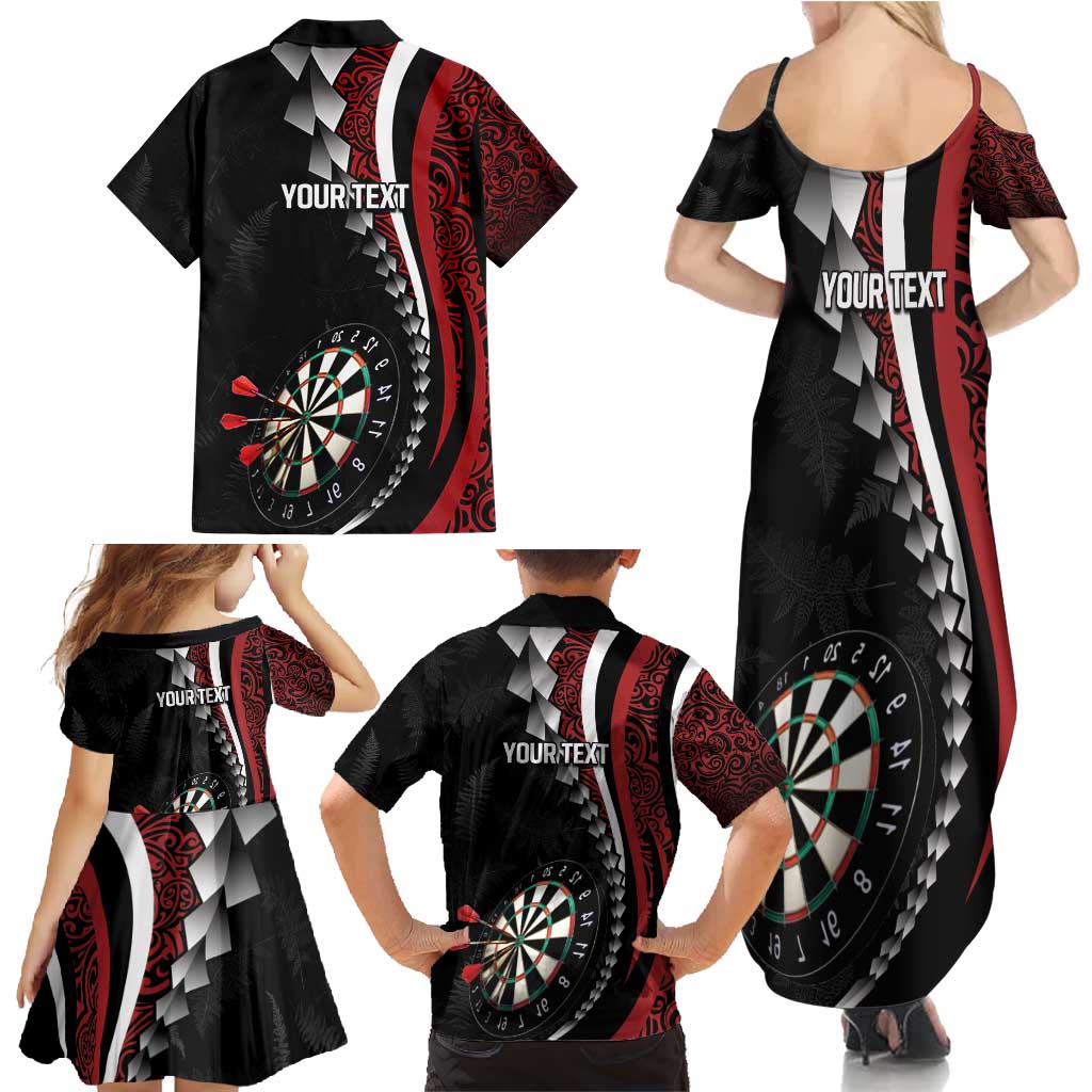 Personalized New Zealand Darts Family Matching Summer Maxi Dress and Hawaiian Shirt Kowhaiwhai Whero Koiri - Manaia LT7 - Polynesian Pride
