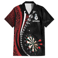 Personalized New Zealand Darts Family Matching Tank Maxi Dress and Hawaiian Shirt Kowhaiwhai Whero Koiri - Manaia LT7 Dad's Shirt - Short Sleeve Red - Polynesian Pride