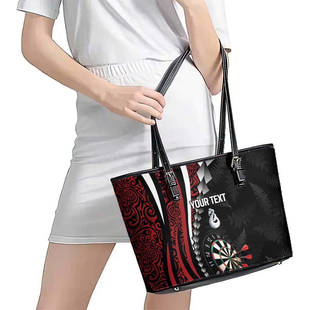 Personalized New Zealand Darts Leather Tote Bag Kowhaiwhai Whero Koiri - Manaia