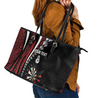 Personalized New Zealand Darts Leather Tote Bag Kowhaiwhai Whero Koiri - Manaia
