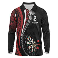 Personalized New Zealand Darts Long Sleeve Polo Shirt Kowhaiwhai Whero Koiri - Manaia