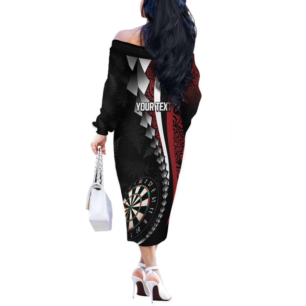 Personalized New Zealand Darts Off The Shoulder Long Sleeve Dress Kowhaiwhai Whero Koiri - Manaia