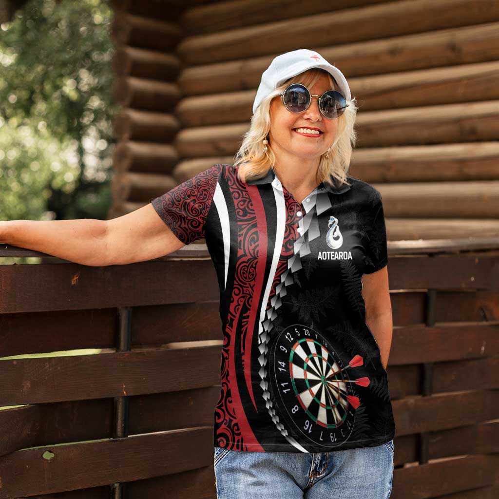 Personalized New Zealand Darts Women Polo Shirt Kowhaiwhai Whero Koiri - Manaia