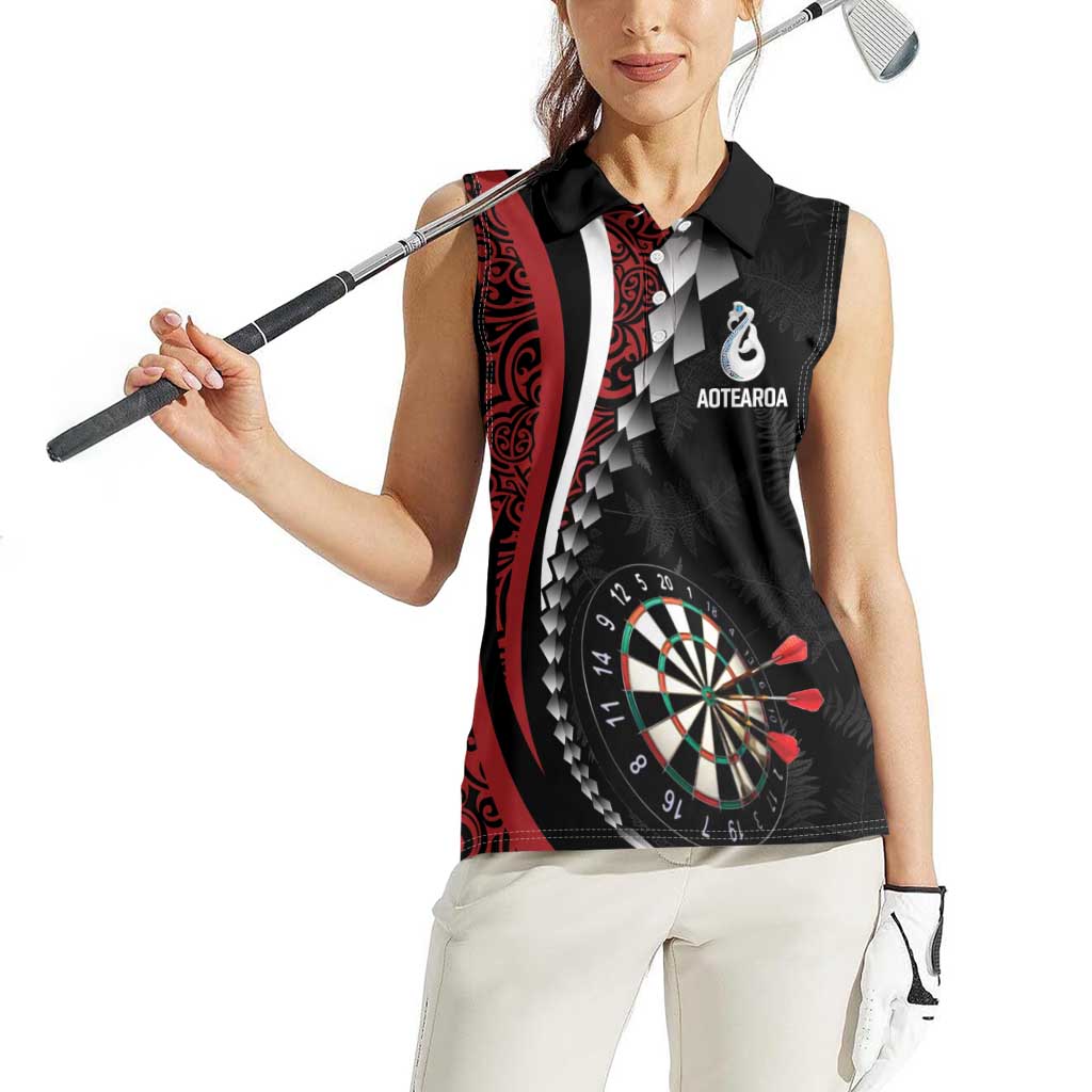 Personalized New Zealand Darts Women Sleeveless Polo Shirt Kowhaiwhai Whero Koiri - Manaia
