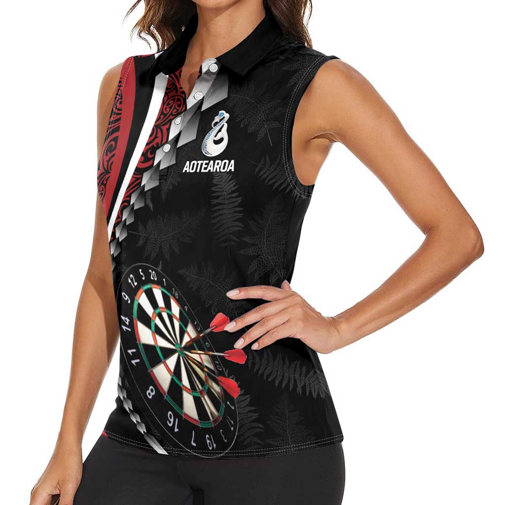 Personalized New Zealand Darts Women Sleeveless Polo Shirt Kowhaiwhai Whero Koiri - Manaia