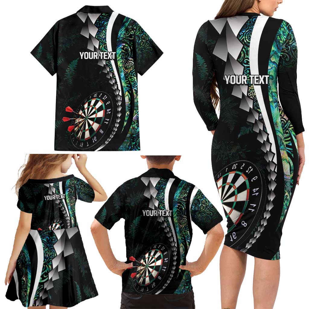 Personalized New Zealand Darts Family Matching Long Sleeve Bodycon Dress and Hawaiian Shirt Paua Shell Koiri - Manaia LT7 - Polynesian Pride