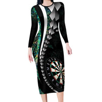Personalized New Zealand Darts Family Matching Long Sleeve Bodycon Dress and Hawaiian Shirt Paua Shell Koiri - Manaia LT7 Mom's Dress Green - Polynesian Pride