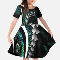 Personalized New Zealand Darts Family Matching Mermaid Dress and Hawaiian Shirt Paua Shell Koiri - Manaia LT7 Daughter's Dress Green - Polynesian Pride