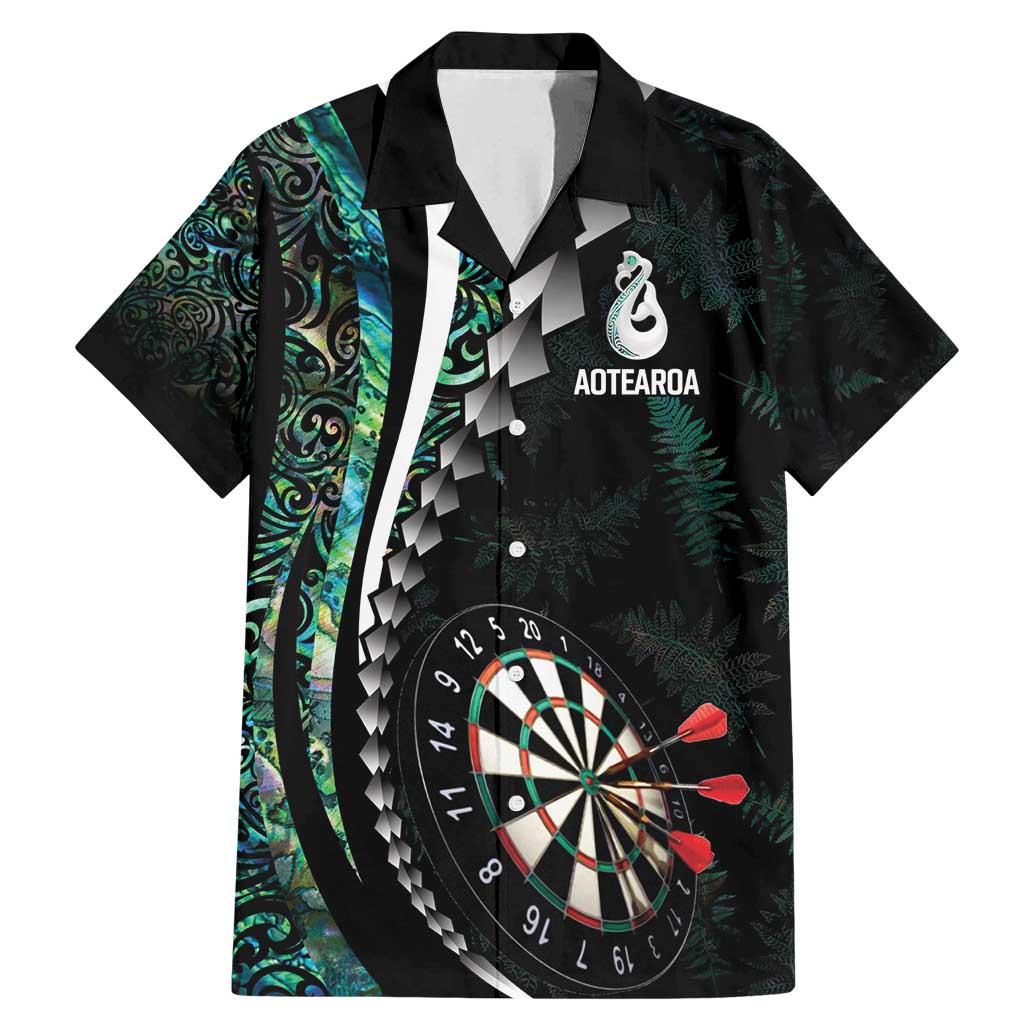 Personalized New Zealand Darts Family Matching Mermaid Dress and Hawaiian Shirt Paua Shell Koiri - Manaia LT7 Dad's Shirt - Short Sleeve Green - Polynesian Pride