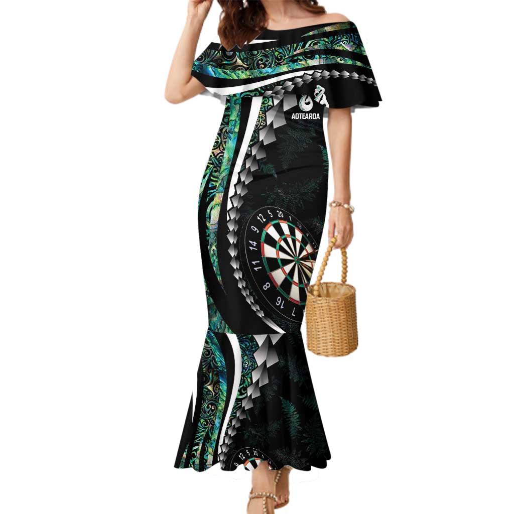 Personalized New Zealand Darts Family Matching Mermaid Dress and Hawaiian Shirt Paua Shell Koiri - Manaia LT7 Mom's Dress Green - Polynesian Pride