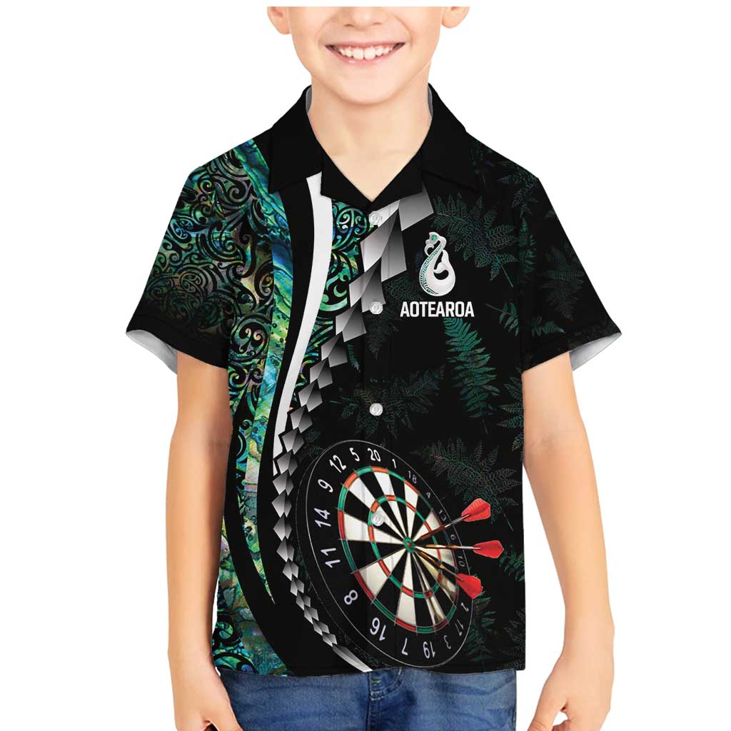 Personalized New Zealand Darts Family Matching Mermaid Dress and Hawaiian Shirt Paua Shell Koiri - Manaia LT7 Son's Shirt Green - Polynesian Pride