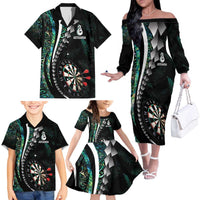 Personalized New Zealand Darts Family Matching Off The Shoulder Long Sleeve Dress and Hawaiian Shirt Paua Shell Koiri - Manaia LT7 - Polynesian Pride
