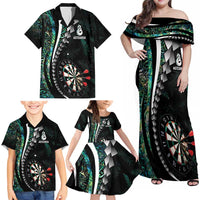 Personalized New Zealand Darts Family Matching Off Shoulder Maxi Dress and Hawaiian Shirt Paua Shell Koiri - Manaia LT7 - Polynesian Pride