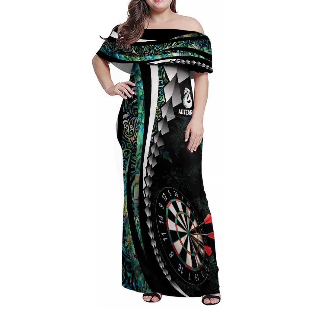 Personalized New Zealand Darts Family Matching Off Shoulder Maxi Dress and Hawaiian Shirt Paua Shell Koiri - Manaia LT7 Mom's Dress Green - Polynesian Pride