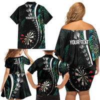 Personalized New Zealand Darts Family Matching Off Shoulder Short Dress and Hawaiian Shirt Paua Shell Koiri - Manaia LT7 - Polynesian Pride