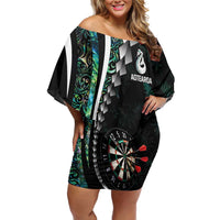 Personalized New Zealand Darts Family Matching Off Shoulder Short Dress and Hawaiian Shirt Paua Shell Koiri - Manaia LT7 Mom's Dress Green - Polynesian Pride