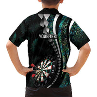 Personalized New Zealand Darts Family Matching Short Sleeve Bodycon Dress and Hawaiian Shirt Paua Shell Koiri - Manaia LT7 - Polynesian Pride