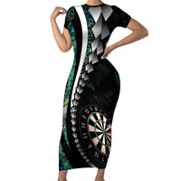 Personalized New Zealand Darts Family Matching Short Sleeve Bodycon Dress and Hawaiian Shirt Paua Shell Koiri - Manaia LT7 Mom's Dress Green - Polynesian Pride