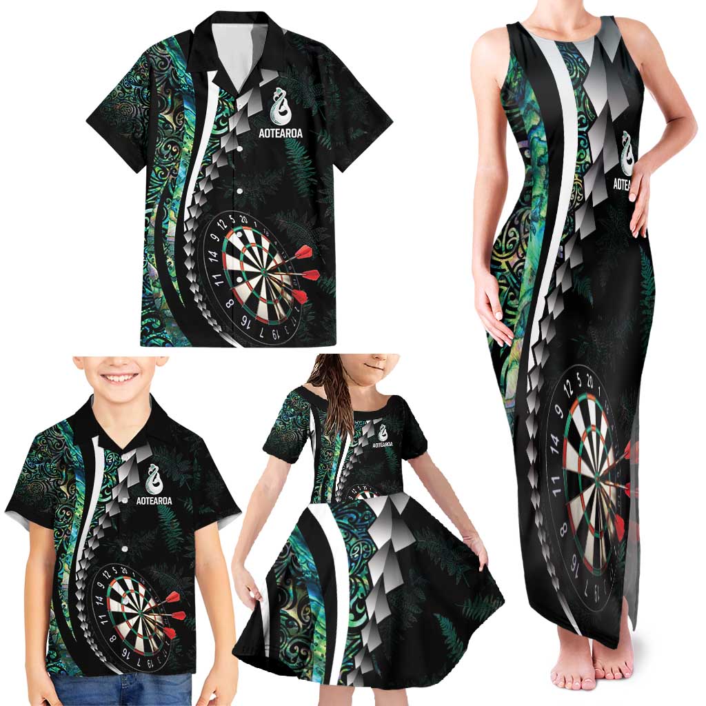 Personalized New Zealand Darts Family Matching Tank Maxi Dress and Hawaiian Shirt Paua Shell Koiri - Manaia LT7 - Polynesian Pride
