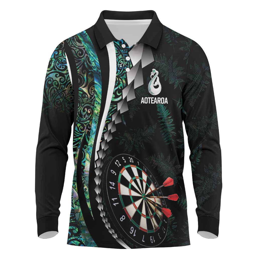 Personalized New Zealand Darts Long Sleeve Polo Shirt Paua Shell Koiri - Manaia