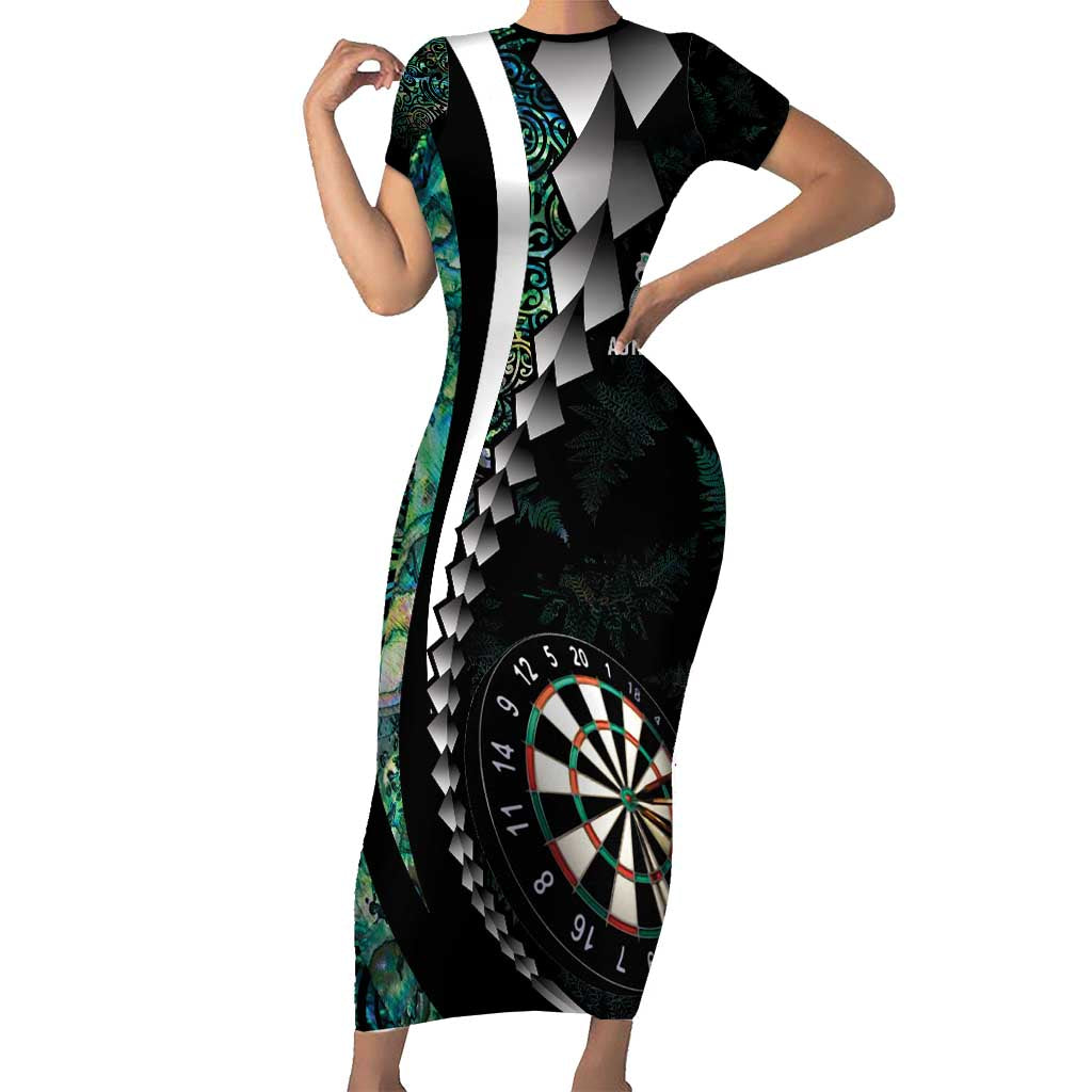 Personalized New Zealand Darts Short Sleeve Bodycon Dress Paua Shell Koiri - Manaia