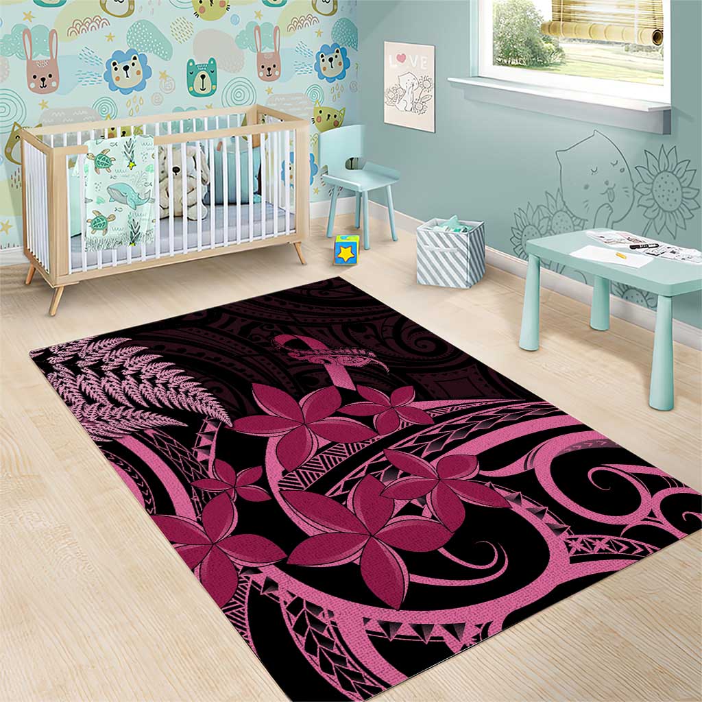 Aotearoa Maori Area Rug Pink Fern Ribbons on Black - Polynesian Pride