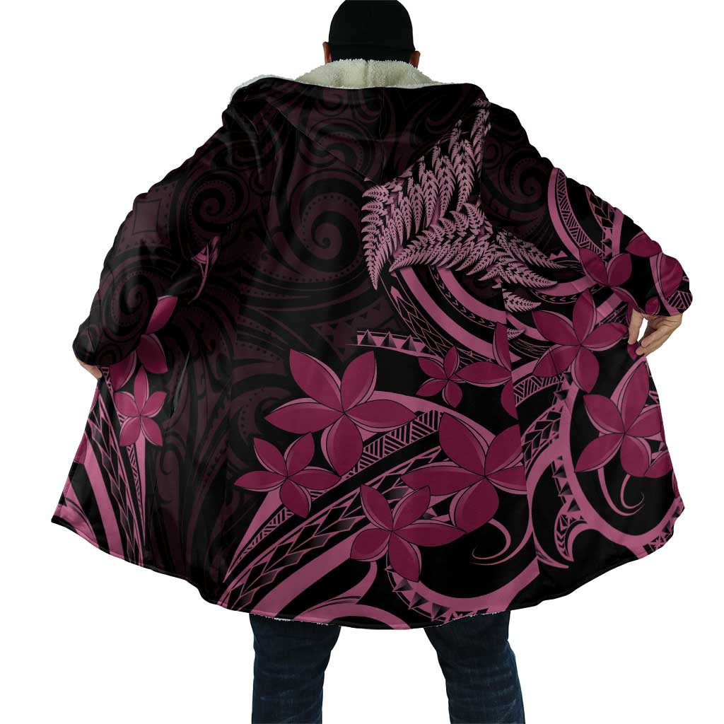 Aotearoa Maori Cloak Pink Fern Ribbons on Black - Polynesian Pride