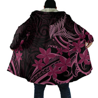 Aotearoa Maori Cloak Pink Fern Ribbons on Black - Polynesian Pride