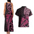 Aotearoa Maori Couples Matching Tank Maxi Dress and Hawaiian Shirt Pink Fern Ribbons on Black - Polynesian Pride