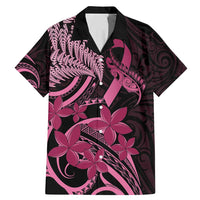 Aotearoa Maori Family Matching Mermaid Dress and Hawaiian Shirt Pink Fern Ribbons on Black LT7 Dad's Shirt - Short Sleeve Black - Polynesian Pride