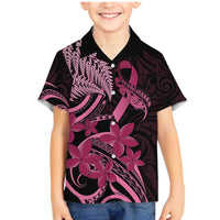 Aotearoa Maori Family Matching Mermaid Dress and Hawaiian Shirt Pink Fern Ribbons on Black LT7 Son's Shirt Black - Polynesian Pride