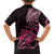 Aotearoa Maori Family Matching Off The Shoulder Long Sleeve Dress and Hawaiian Shirt Pink Fern Ribbons on Black - Polynesian Pride