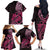 Aotearoa Maori Family Matching Off The Shoulder Long Sleeve Dress and Hawaiian Shirt Pink Fern Ribbons on Black - Polynesian Pride