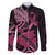 Aotearoa Maori Family Matching Off The Shoulder Long Sleeve Dress and Hawaiian Shirt Pink Fern Ribbons on Black - Polynesian Pride