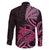 Aotearoa Maori Family Matching Off The Shoulder Long Sleeve Dress and Hawaiian Shirt Pink Fern Ribbons on Black - Polynesian Pride