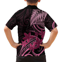 Aotearoa Maori Family Matching Off Shoulder Maxi Dress and Hawaiian Shirt Pink Fern Ribbons on Black LT7 - Polynesian Pride