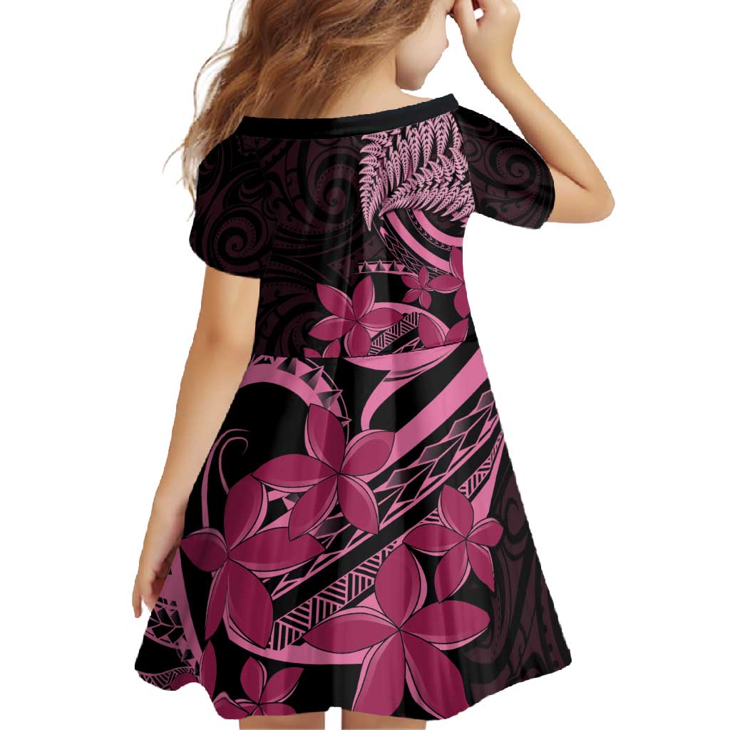 Aotearoa Maori Family Matching Off Shoulder Maxi Dress and Hawaiian Shirt Pink Fern Ribbons on Black LT7 - Polynesian Pride