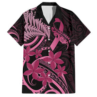 Aotearoa Maori Family Matching Off Shoulder Short Dress and Hawaiian Shirt Pink Fern Ribbons on Black LT7 Dad's Shirt - Short Sleeve Black - Polynesian Pride