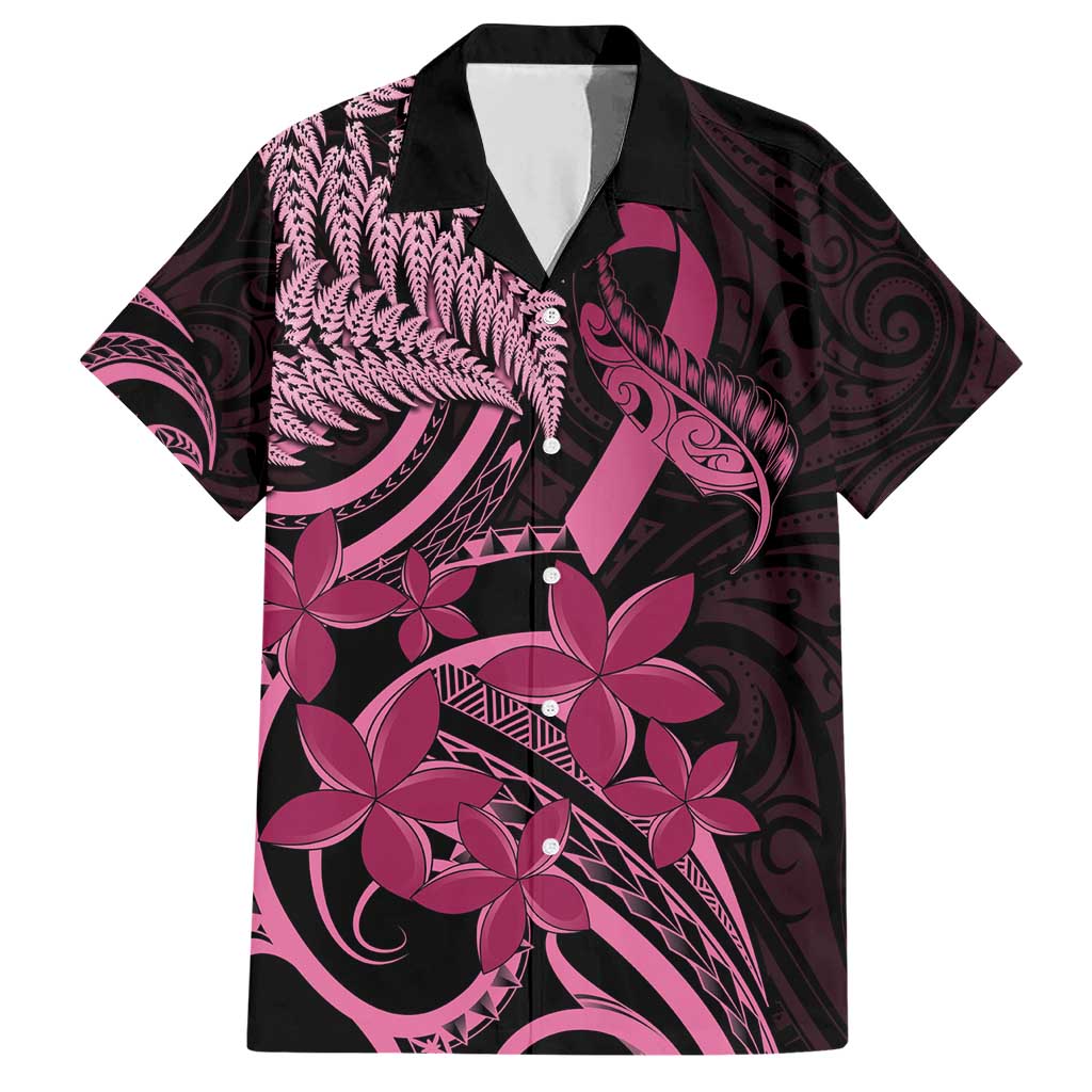 Aotearoa Maori Family Matching Short Sleeve Bodycon Dress and Hawaiian Shirt Pink Fern Ribbons on Black LT7 Dad's Shirt - Short Sleeve Black - Polynesian Pride