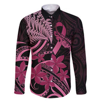 Aotearoa Maori Family Matching Short Sleeve Bodycon Dress and Hawaiian Shirt Pink Fern Ribbons on Black LT7 Dad's Shirt - Long Sleeve Black - Polynesian Pride