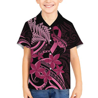 Aotearoa Maori Family Matching Short Sleeve Bodycon Dress and Hawaiian Shirt Pink Fern Ribbons on Black LT7 Son's Shirt Black - Polynesian Pride