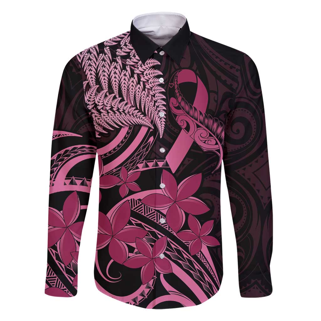 Aotearoa Maori Family Matching Summer Maxi Dress and Hawaiian Shirt Pink Fern Ribbons on Black LT7 Dad's Shirt - Long Sleeve Black - Polynesian Pride