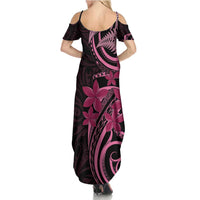 Aotearoa Maori Family Matching Summer Maxi Dress and Hawaiian Shirt Pink Fern Ribbons on Black LT7 - Polynesian Pride
